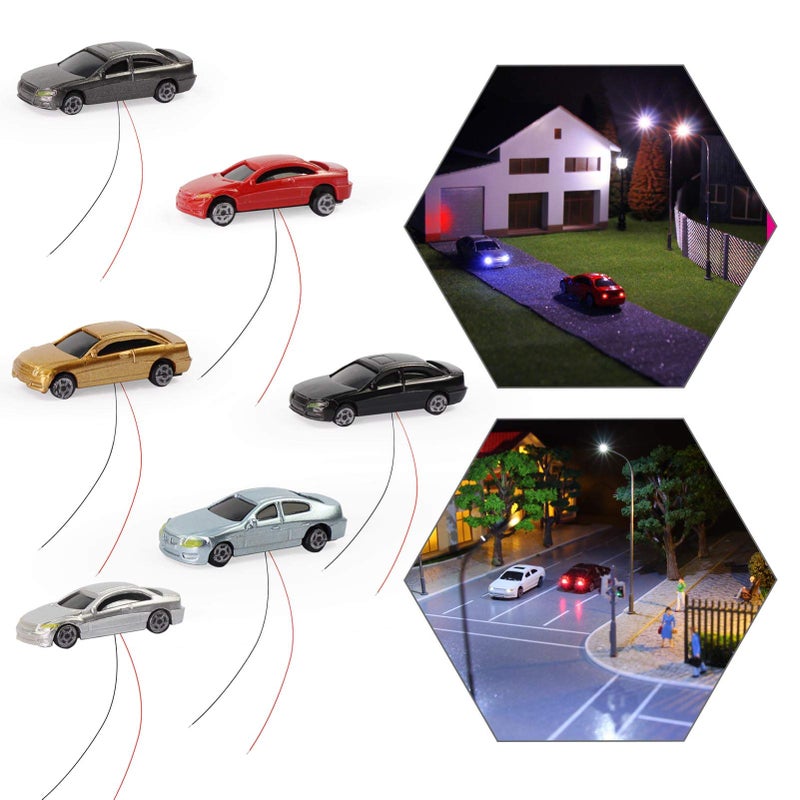 Evemodel EC150 12pcs 1:150 N Scale Model Lighted Cars (Color Random) with 12V LEDs for Building Layout New - Image 1